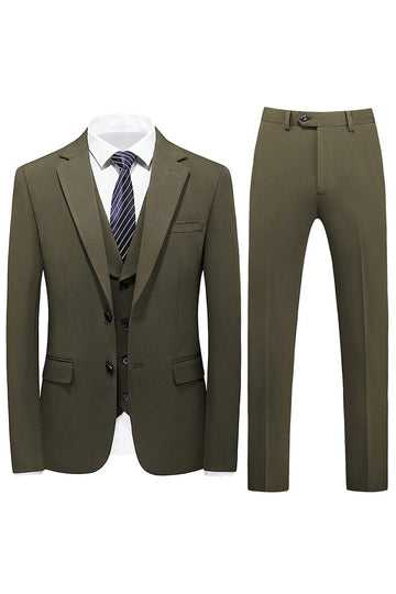 Men's Army Green Notched Lapel 3 Pieces Formal Suits